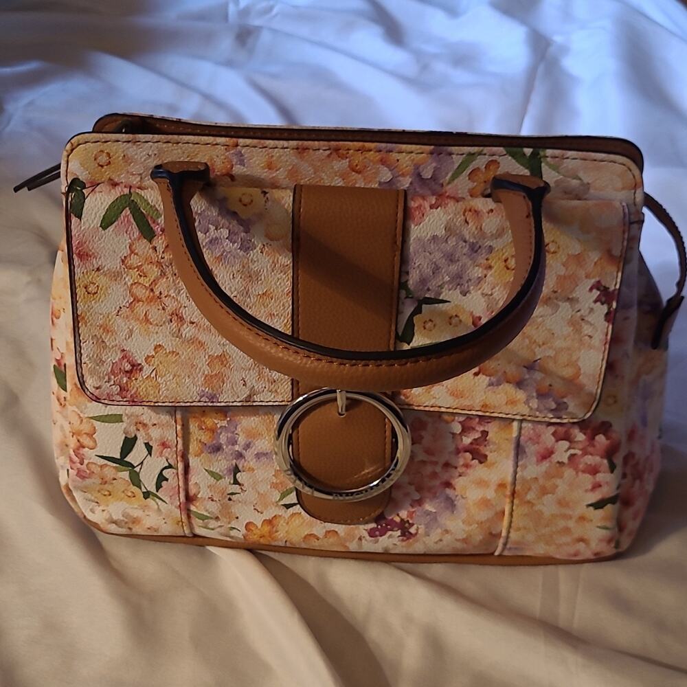 Dana Buchman Womens Floral Satchel Top Handle Bag Zip Top Lined Inner Pockets